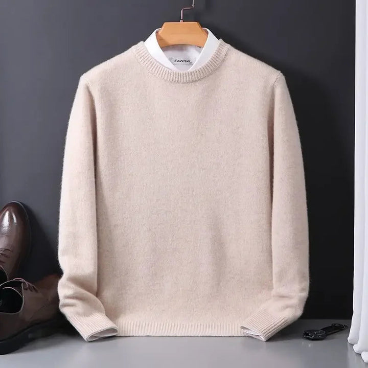 Men's wool blend crew pullover with cold-weather knit texture