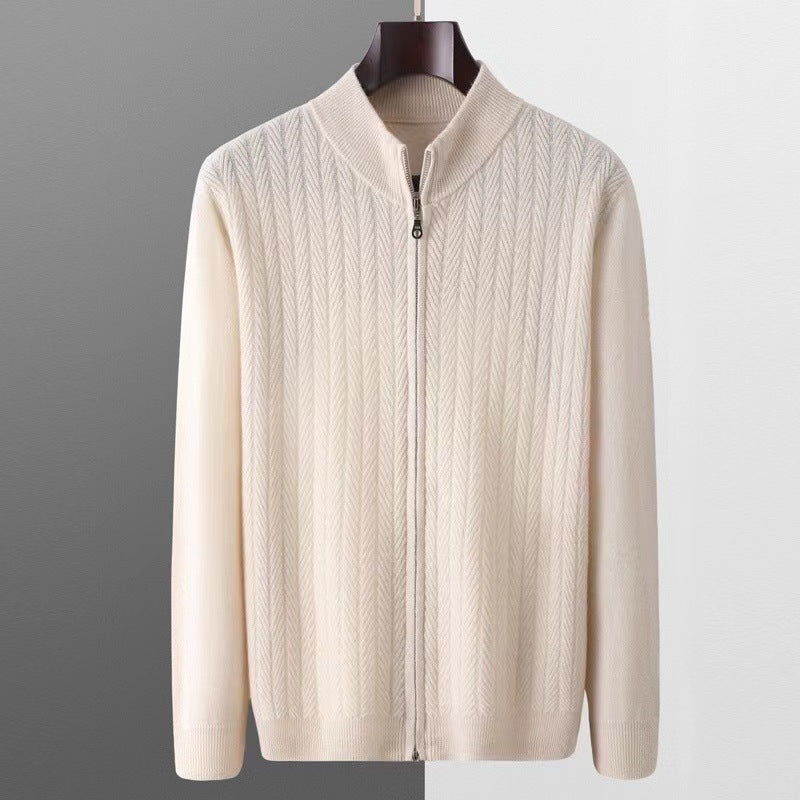 Men's Wool Knit Full-Zip Sweater | Refined Transitional Elegance Design 1
