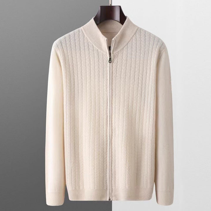 Men's Wool Knit Full-Zip Sweater | Refined Transitional Elegance Design 1