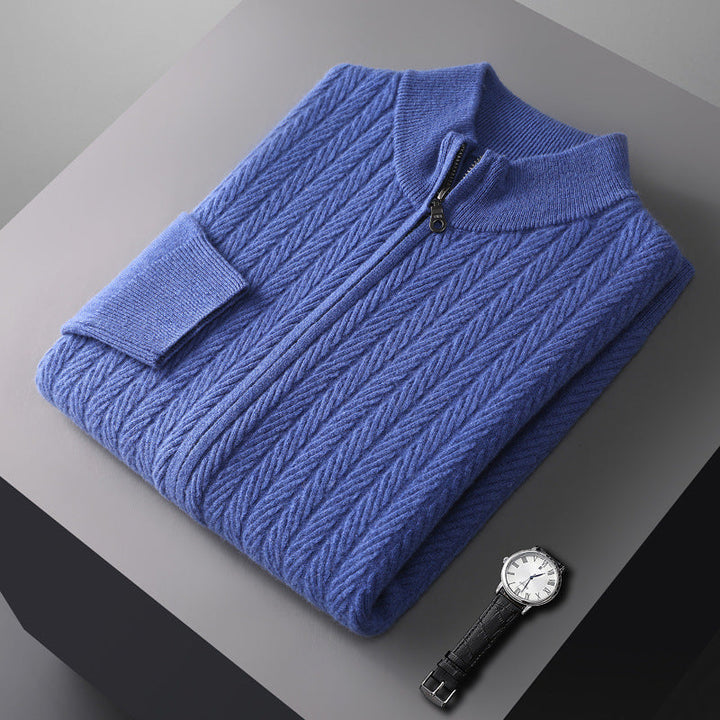 Men's Wool Knit Full-Zip Sweater | Refined Transitional Elegance Design 4