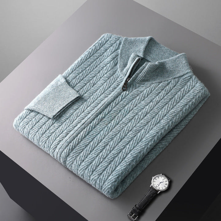Men's Wool Knit Full-Zip Sweater | Refined Transitional Elegance Design 5
