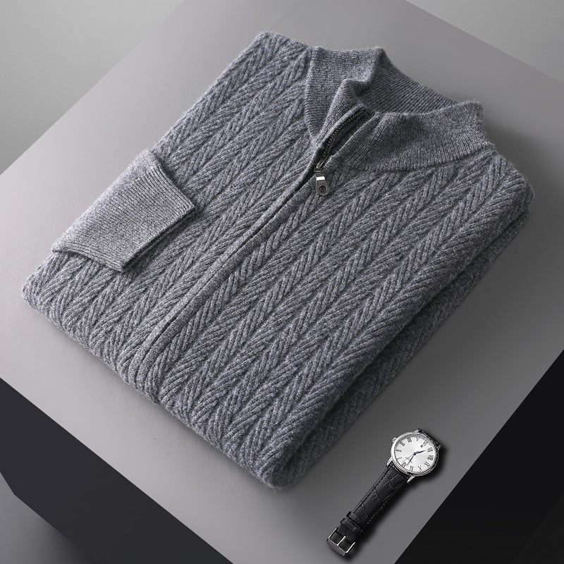 Men's Wool Knit Full-Zip Sweater | Refined Transitional Elegance Design 6