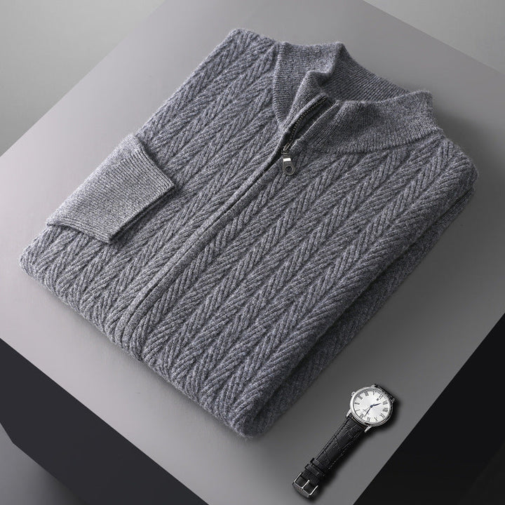 Men's Wool Knit Full-Zip Sweater | Refined Transitional Elegance Design 6
