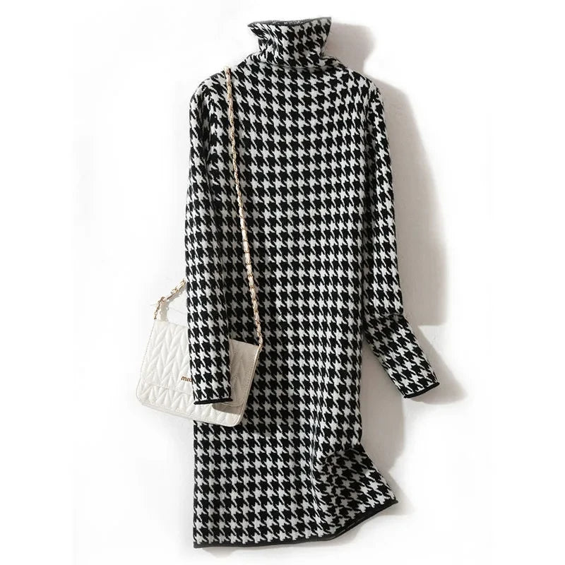 Milana Houndstooth Turtleneck Dress