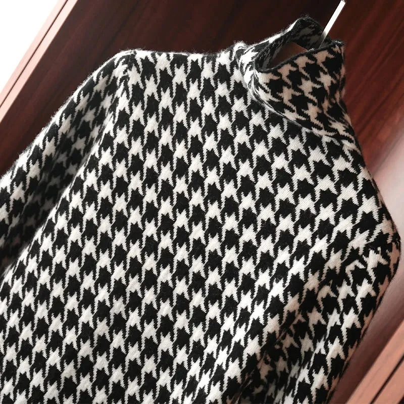 Milana Houndstooth Turtleneck Dress