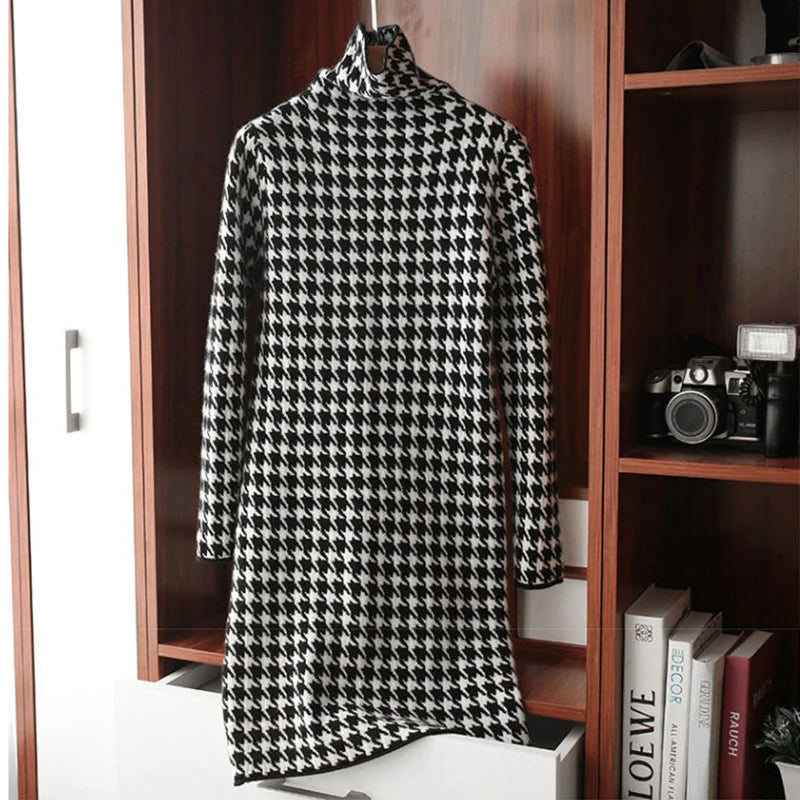 Milana Houndstooth Turtleneck Dress