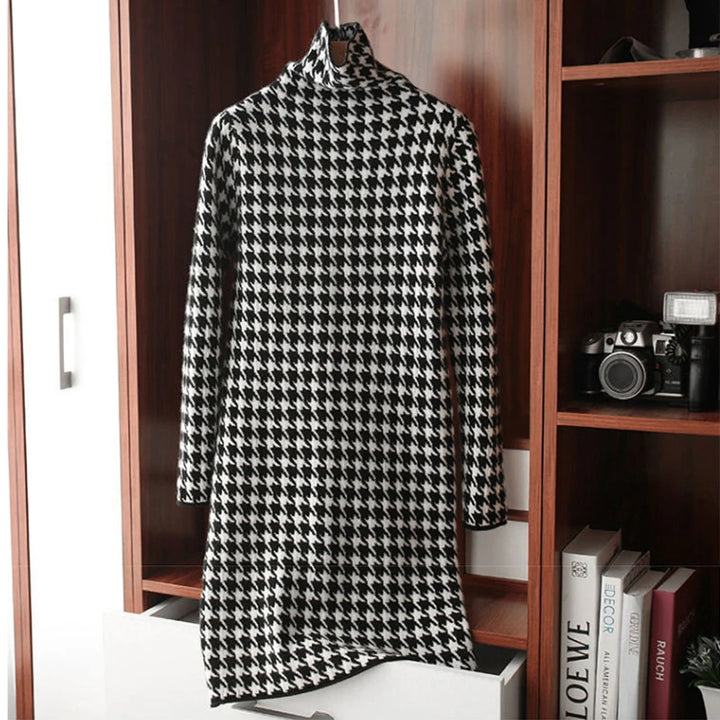 Milana Houndstooth Turtleneck Dress