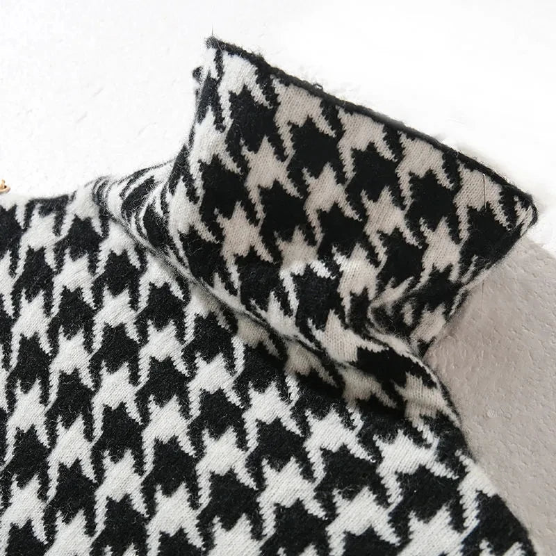 Milana Houndstooth Turtleneck Dress