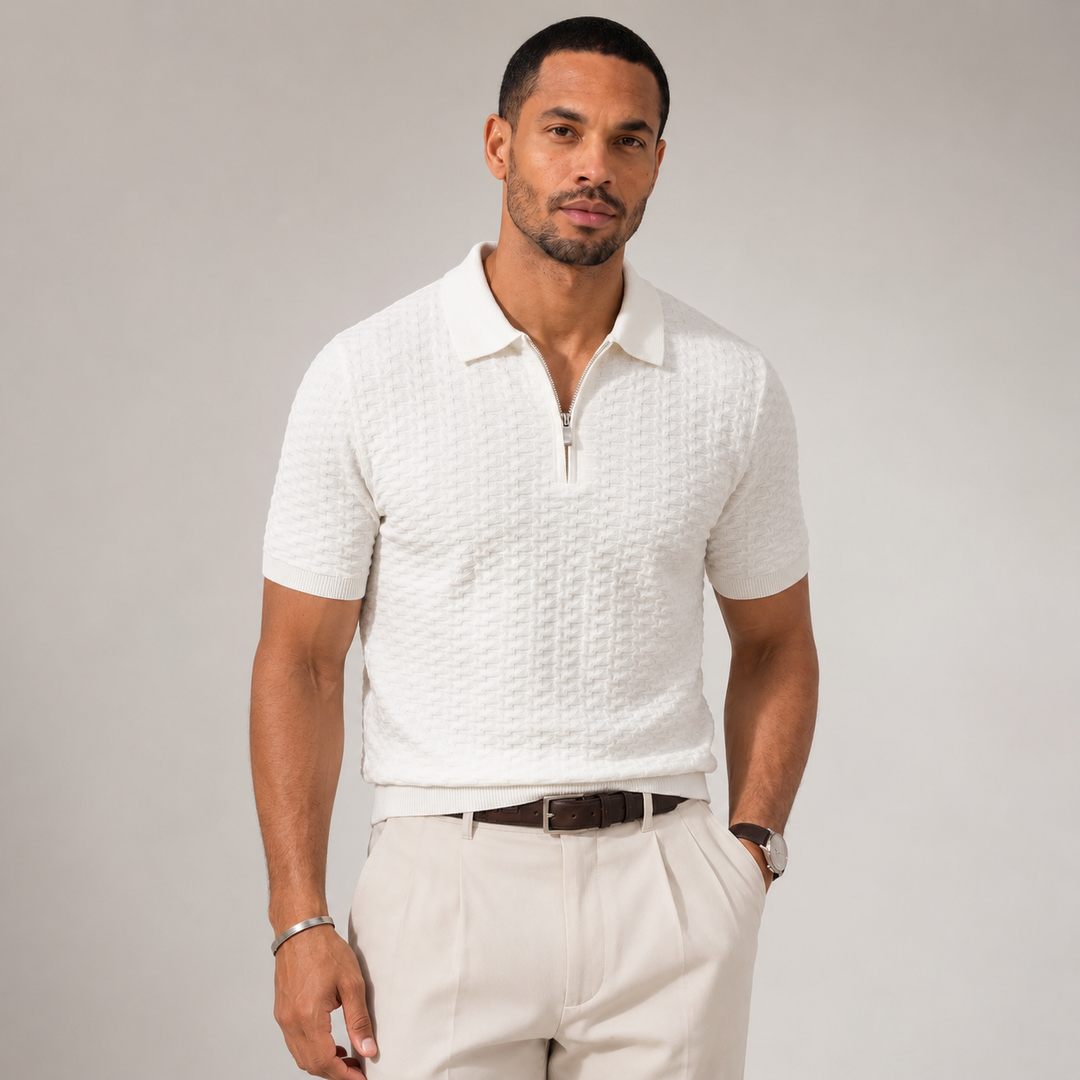 Santoro Waffle Knit Polo with half-zip collar and textured knit