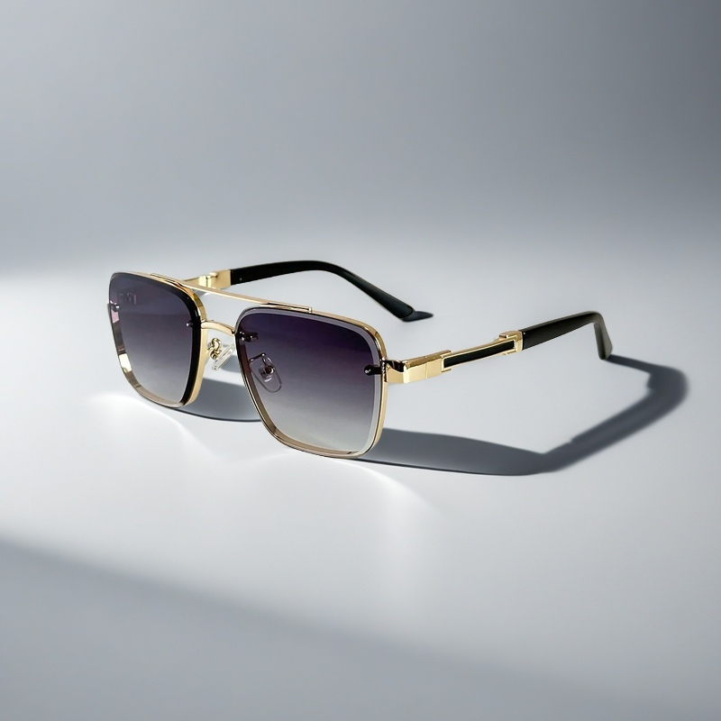 A pair of aviator-style sunglasses with a gold-tone metal frame and gradient lenses.