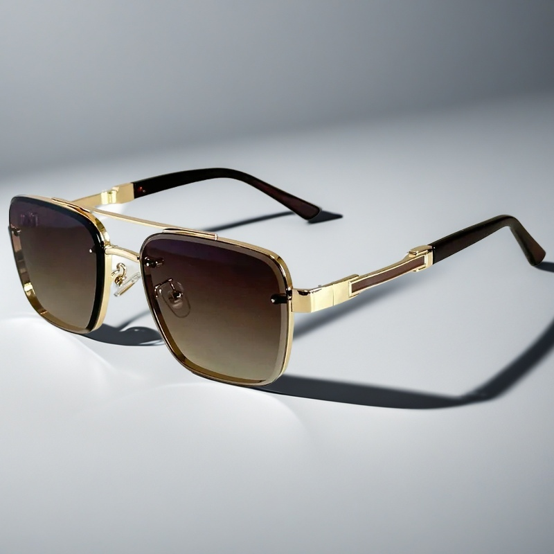 A pair of aviator-style sunglasses with a gold-tone metal frame and gradient lenses.