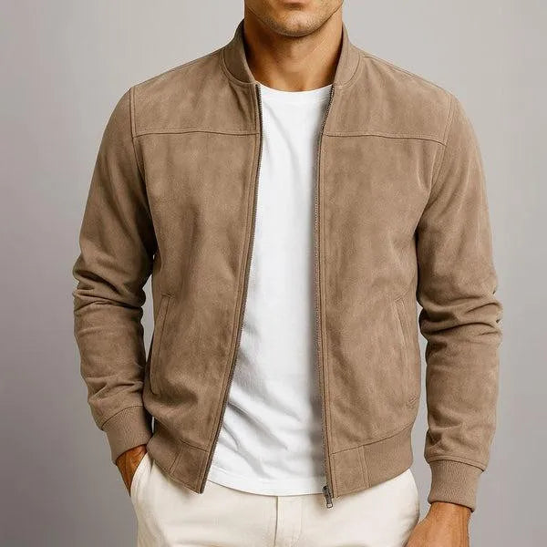 Tailored Suede Men's Jacket with Classic Zipper Design | Casual Long Sleeve Outerwear for Everyday Style