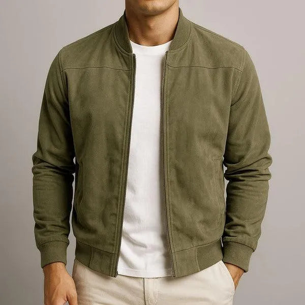 Tailored Suede Men's Jacket with Classic Zipper Design | Casual Long Sleeve Outerwear for Everyday Style