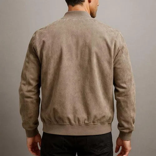 Tailored Suede Men's Jacket with Classic Zipper Design | Casual Long Sleeve Outerwear for Everyday Style