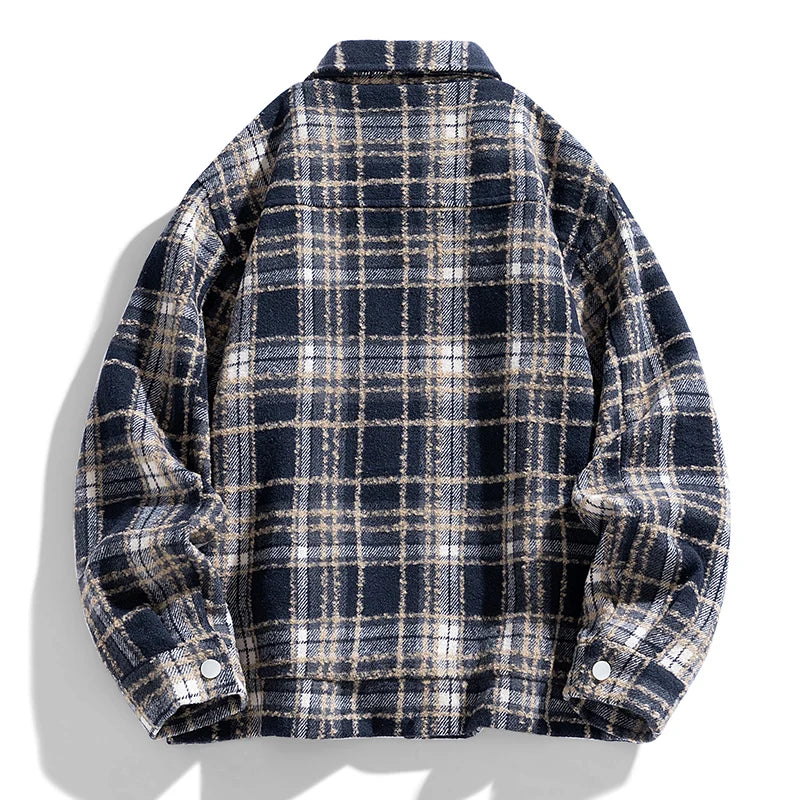 Unisex Polyester Blend Plaid Collar Shirt Jacket | Versatile Casual Streetwear Style 1