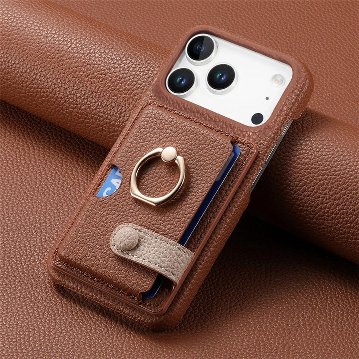 Universal Leather Phone Case for iPhone 14/13/12 | Sleek Protective Wallet Design with Ring Holder 11