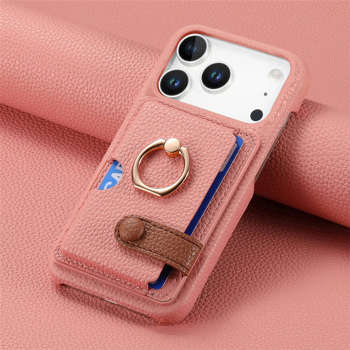 Universal Leather Phone Case for iPhone 14/13/12 | Sleek Protective Wallet Design with Ring Holder 6