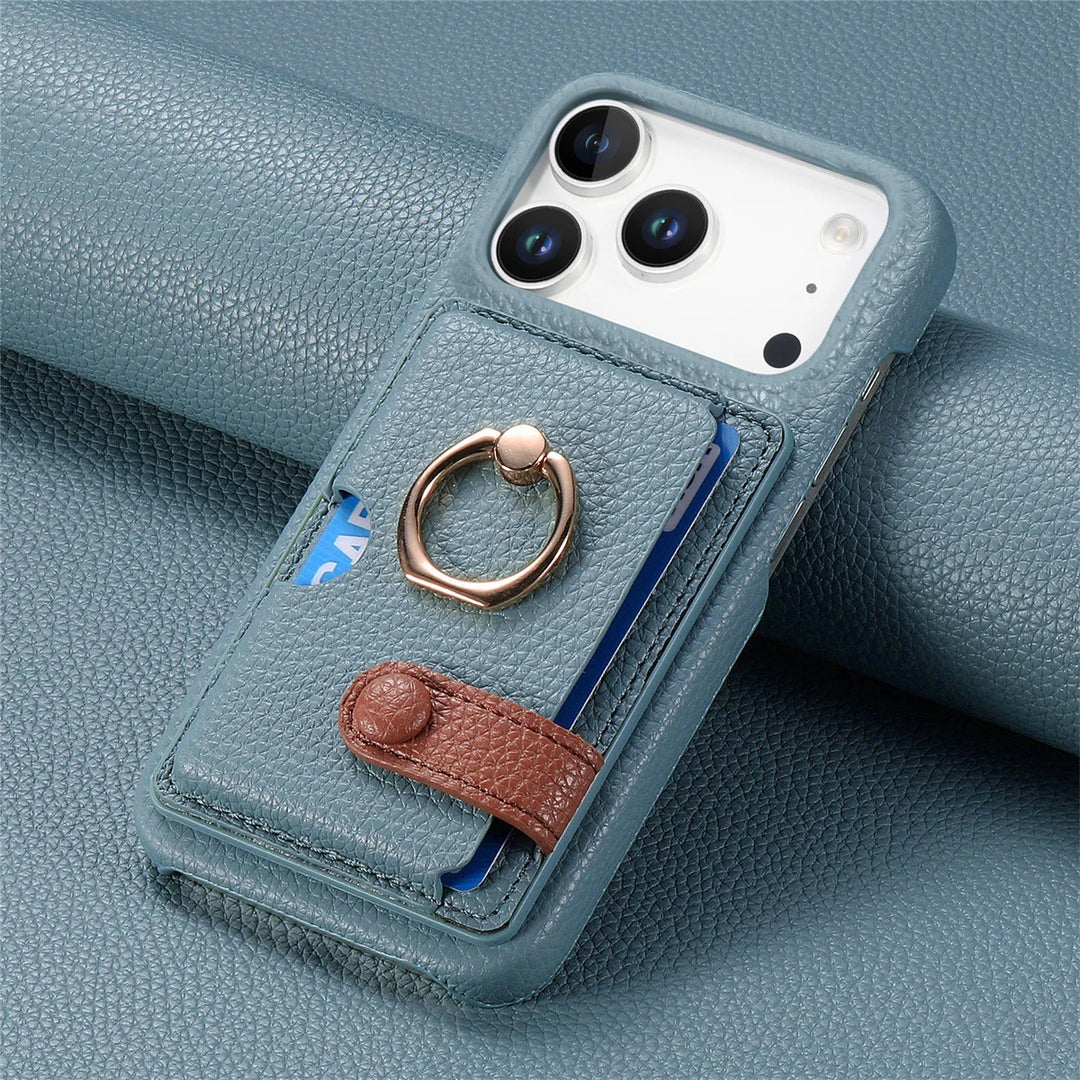 Universal Leather Phone Case for iPhone 14/13/12 | Sleek Protective Wallet Design with Ring Holder 7