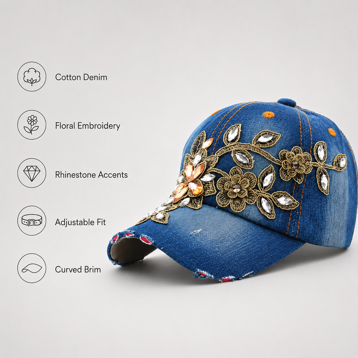 Verona Floral Cotton Denim Cap