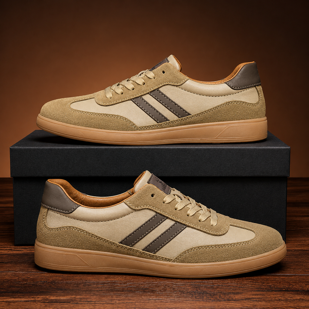 Wexford leather low-top sneaker with khaki contrast panels