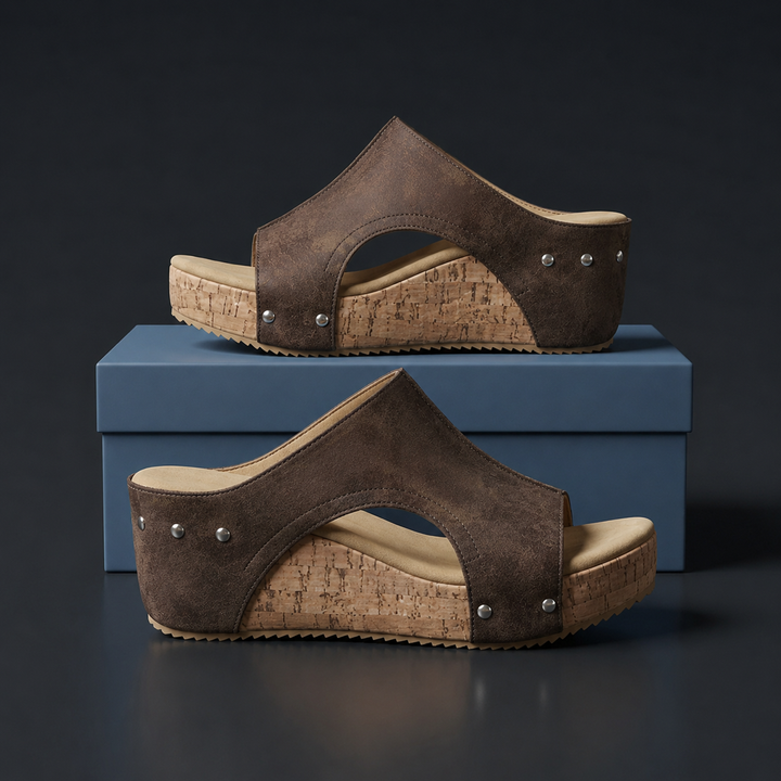 Women's Synthetic High Wedge Rivet Sandals | Bold Elevated Comfort Fit