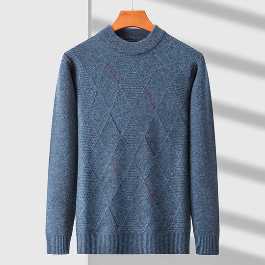 Men's merino wool diamond-knit sweater with ribbed cuffs