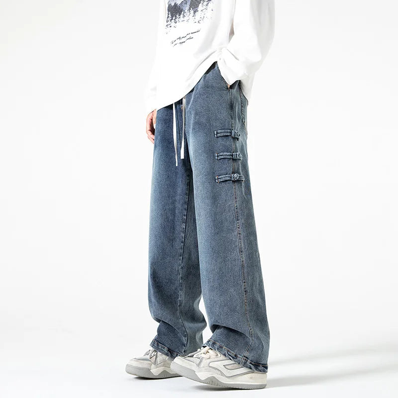 Men's breathable denim wide-leg pants with oversized streetwear fit
