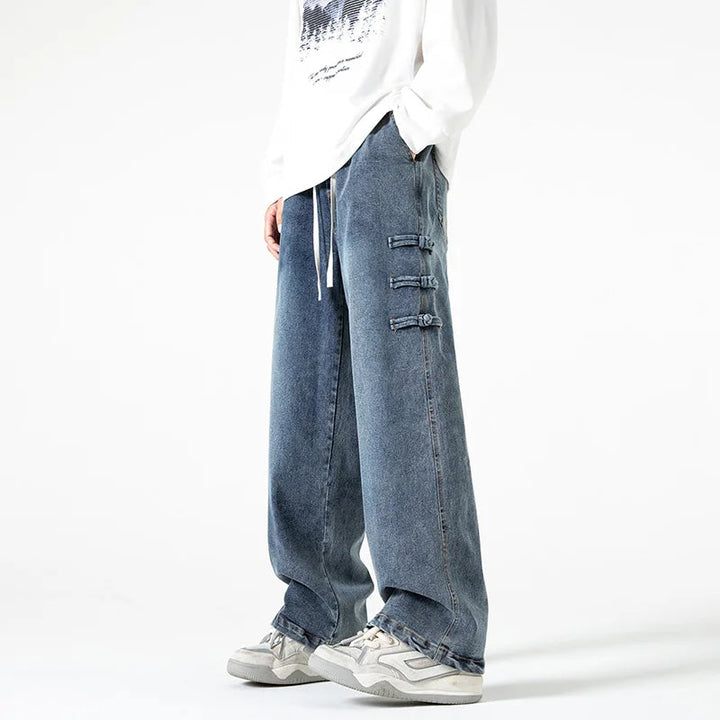 Men's breathable denim wide-leg pants with oversized streetwear fit