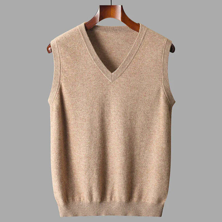 Men's cashmere V-neck sweater vest for soft layering