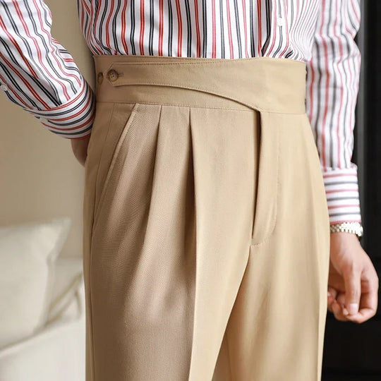 Men's cotton-silk plaid pants with tailored lightweight fit