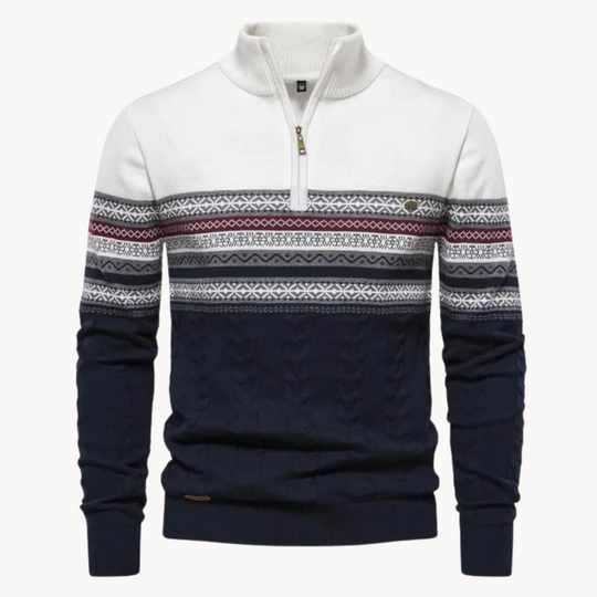 Women's Cozy Cotton Blend Pullover | Elegant Two-Tone Zip Sweater for Winter 0