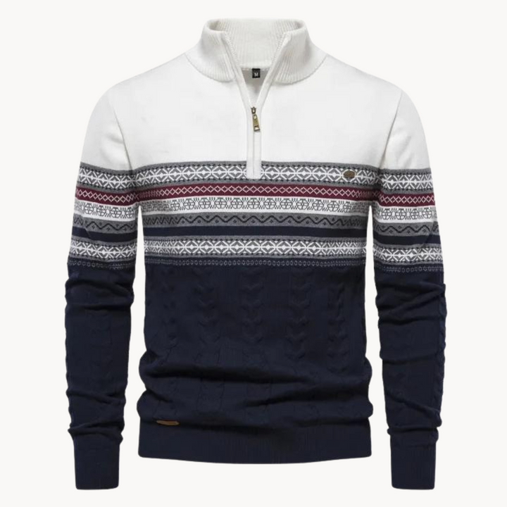 Women's Cozy Cotton Blend Pullover | Elegant Two-Tone Zip Sweater for Winter 0