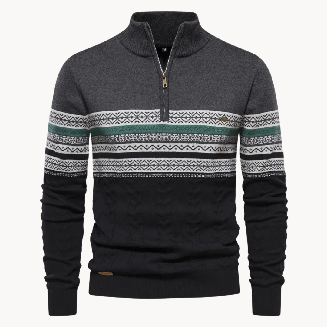 Women's Cozy Cotton Blend Pullover | Elegant Two-Tone Zip Sweater for Winter 2