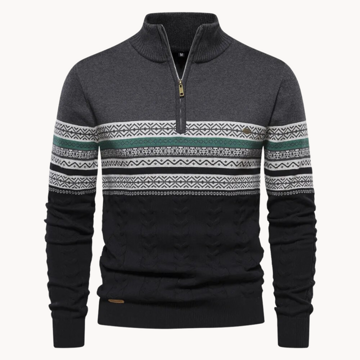 Women's Cozy Cotton Blend Pullover | Elegant Two-Tone Zip Sweater for Winter 2