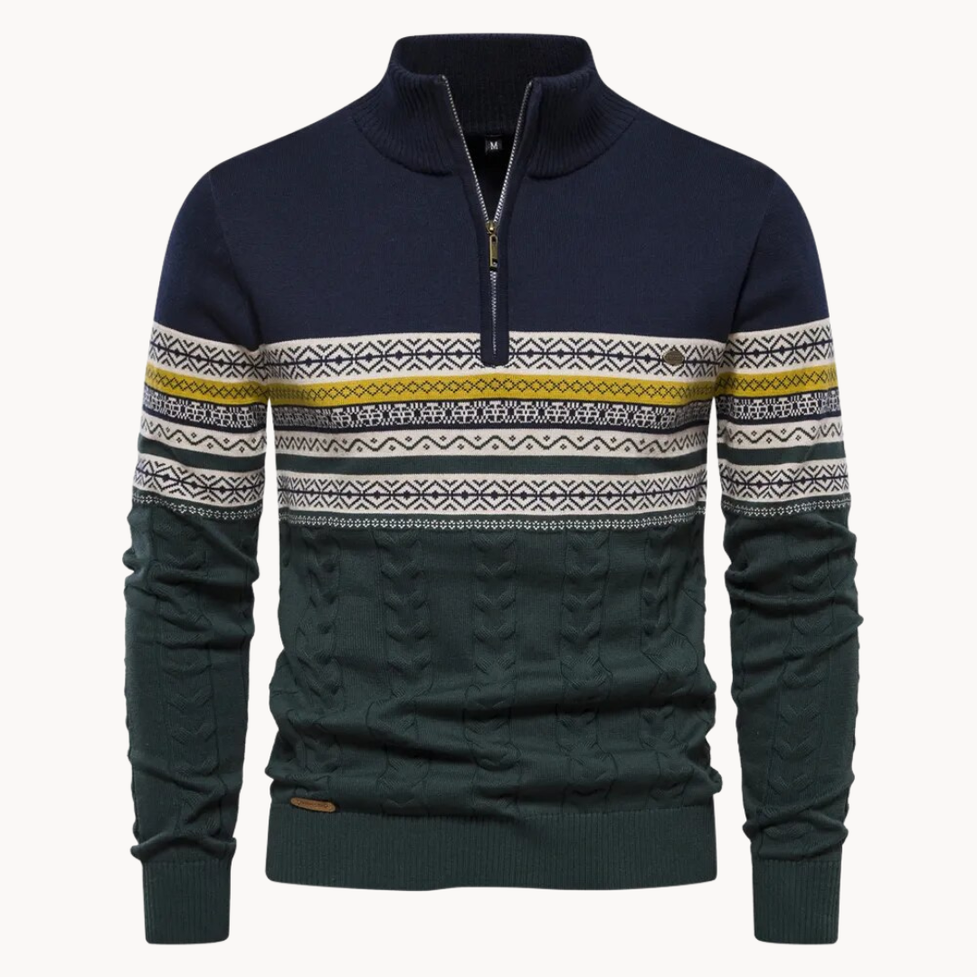 Women's Cozy Cotton Blend Pullover | Elegant Two-Tone Zip Sweater for Winter 4
