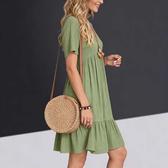 Women's crinkle boho dress with tiered ruffle hem
