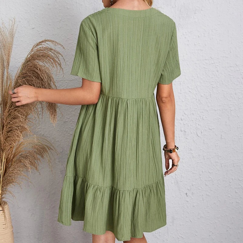Women's Crinkle Fabric Boho Dress | Flowy Lightweight Summer Essential 5