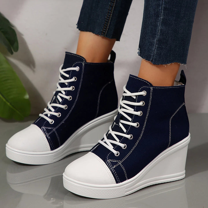 Women's Denim Wedge Sneakers | Stylish All-Day Comfort Fit 0