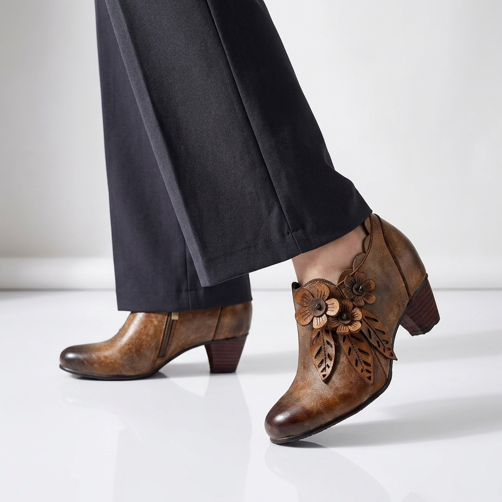 Women's Floral Leather Ankle Boots | Elegant Vintage Everyday Style 4