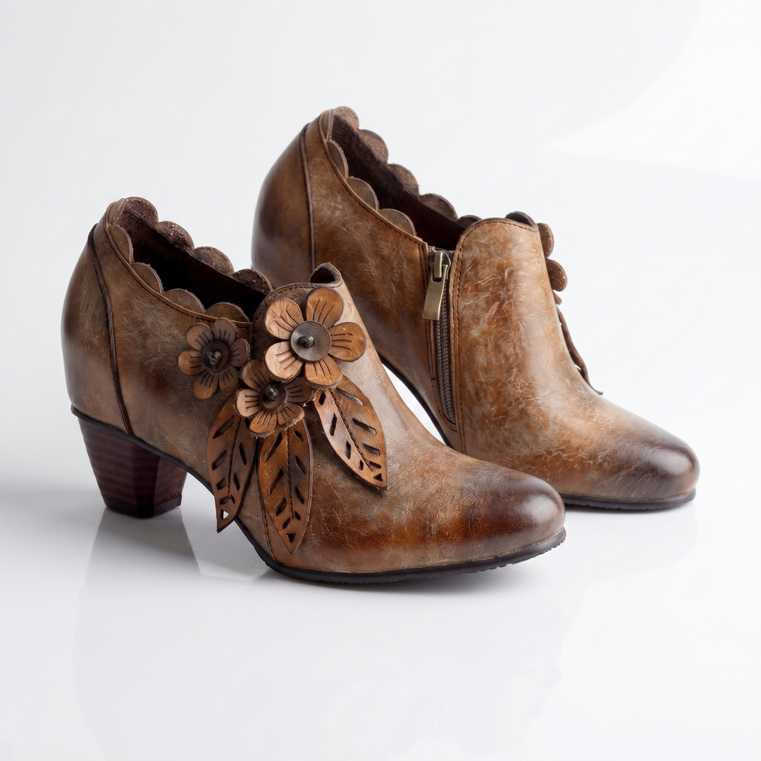 Women's Floral Leather Ankle Boots | Elegant Vintage Everyday Style 5