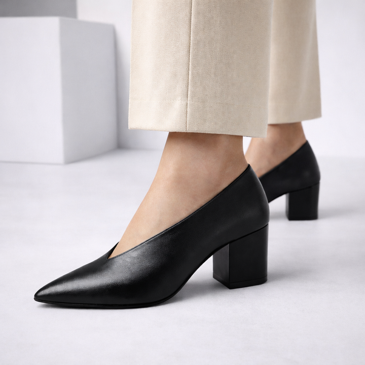 Women's Genuine Italian Leather Block Heels | All-Day Comfort Fit 1