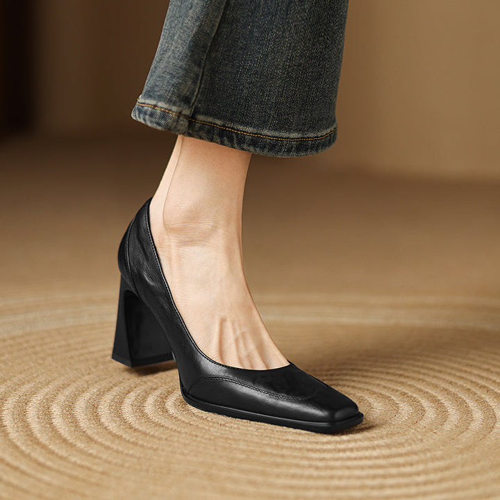 Women's Genuine Leather Block Heel Pumps | Elegant All-Day Comfort Style 1