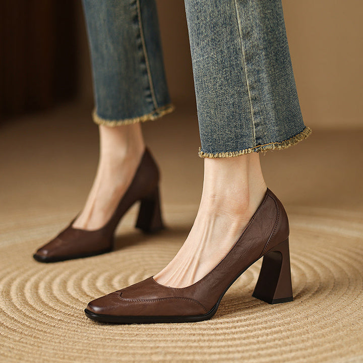 Women's Genuine Leather Block Heel Pumps | Elegant All-Day Comfort Style 2