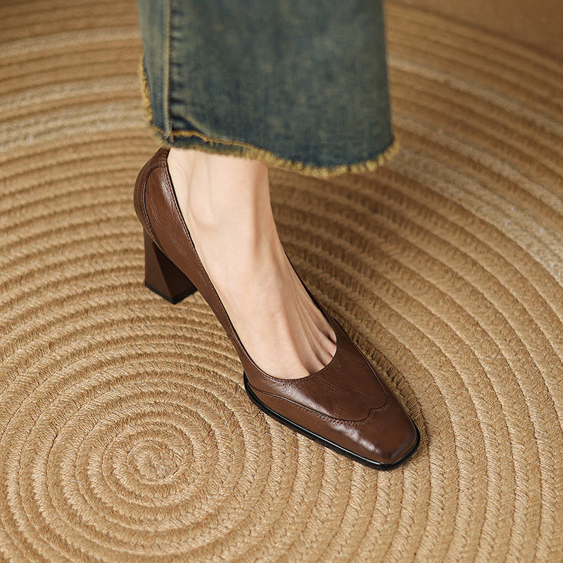 Women's Genuine Leather Block Heel Pumps | Elegant All-Day Comfort Style 3
