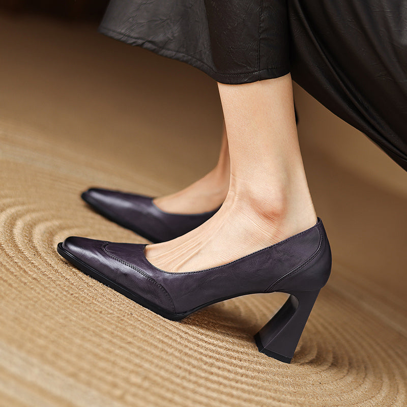 Women's Genuine Leather Block Heel Pumps | Elegant All-Day Comfort Style 4