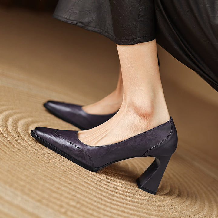 Women's Genuine Leather Block Heel Pumps | Elegant All-Day Comfort Style 4