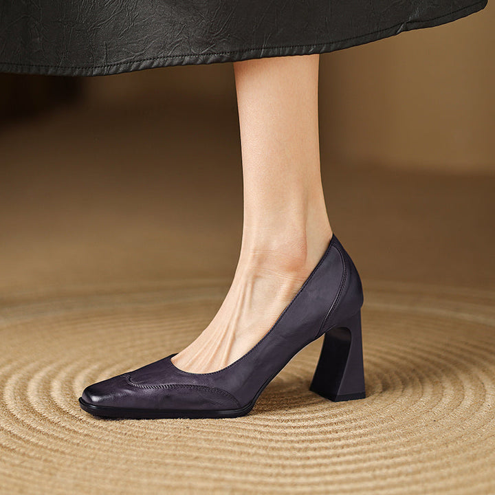 Women's Genuine Leather Block Heel Pumps | Elegant All-Day Comfort Style 5