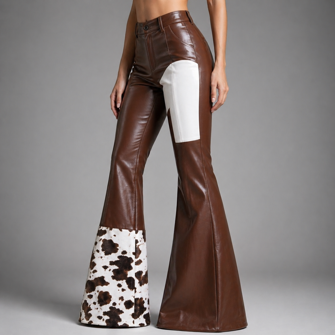 Women's Glossy Leather Flare Pants | Statement Sculpted Silhouette 1