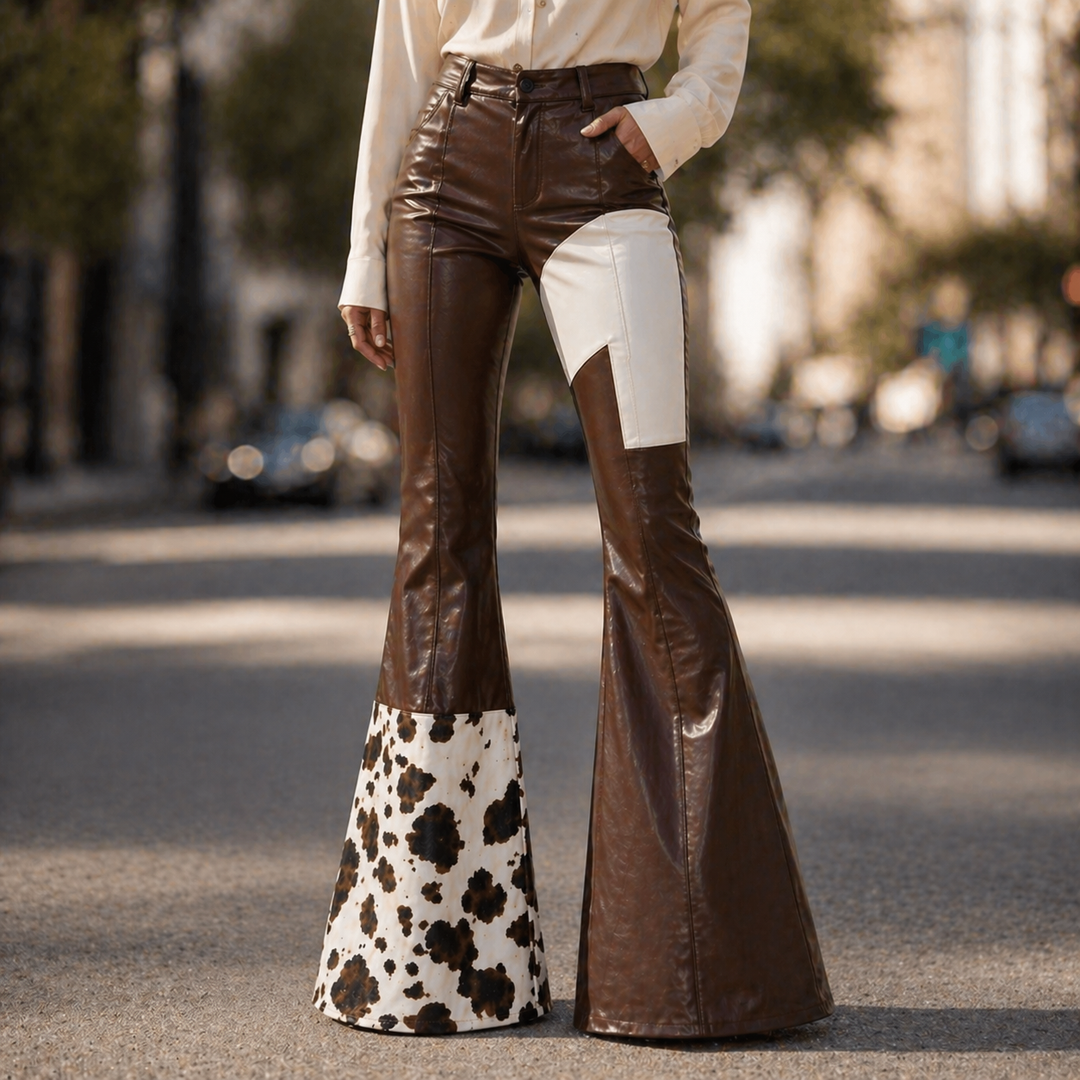 Women's Glossy Leather Flare Pants | Statement Sculpted Silhouette 2