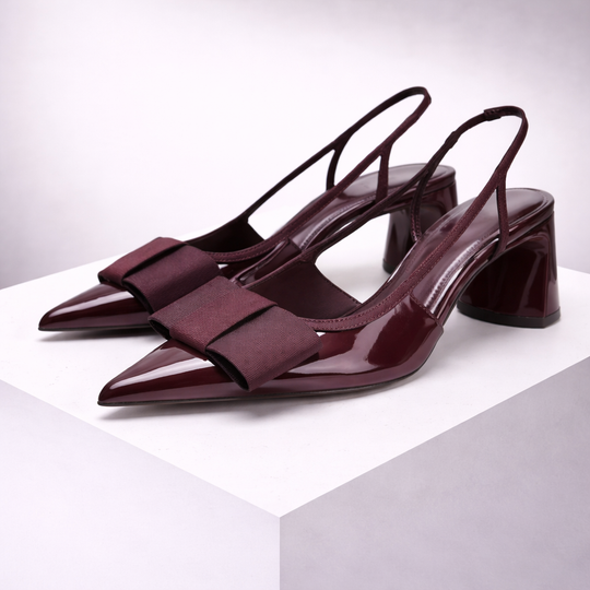 Women's Glossy Leather Slingback Heels | Elegant Comfort Fit 0